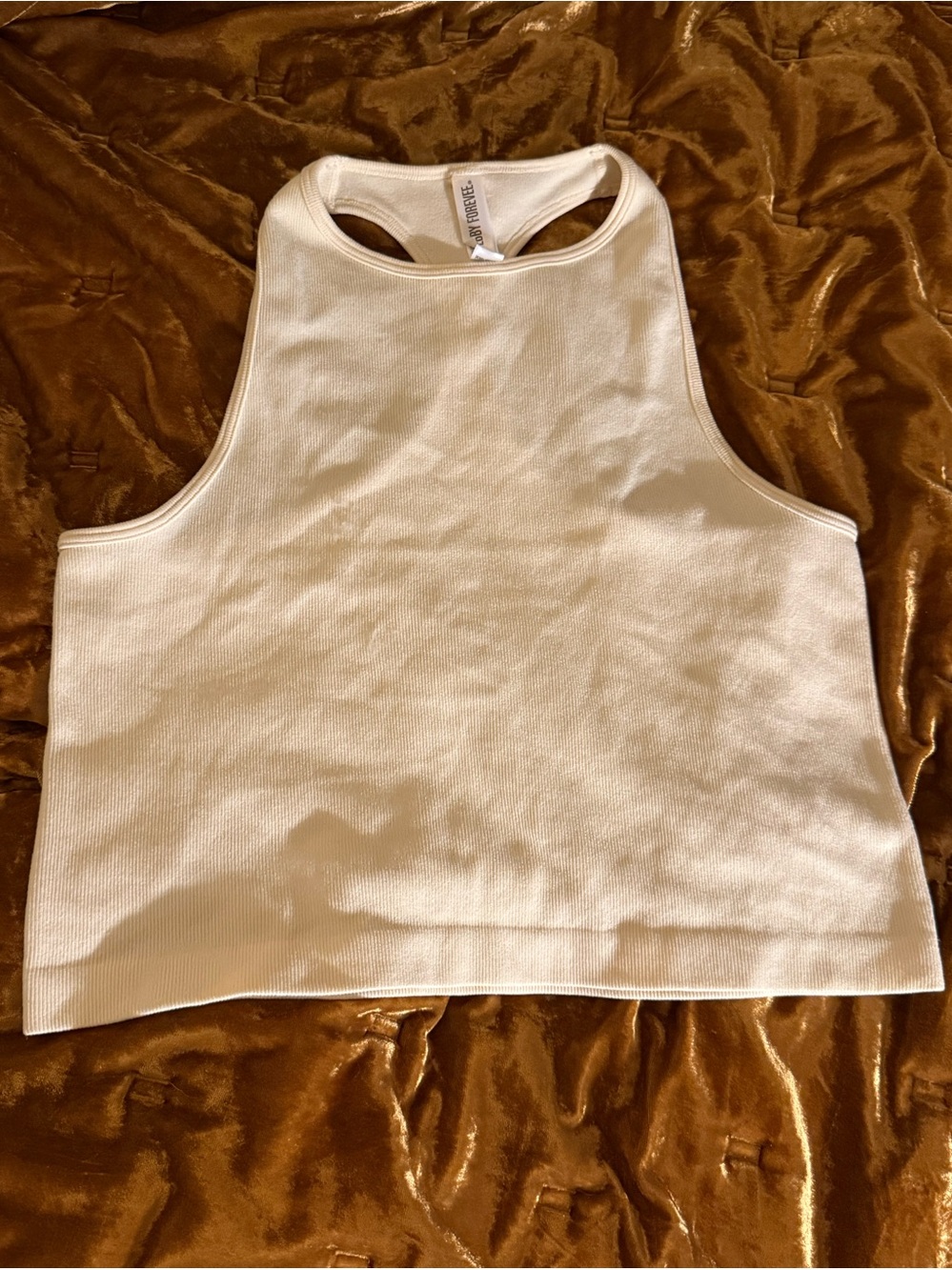 Pebby Forevee New with Imperfections Cropped Ribbed Racerback Tank Top in Ivory